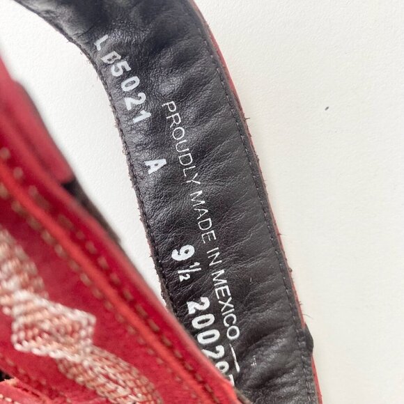 Lane Boots LEXINGTON Womens Red Wedges 9.5 Western Sandals Cowgirl Wooden Heels - Picture 9 of 11